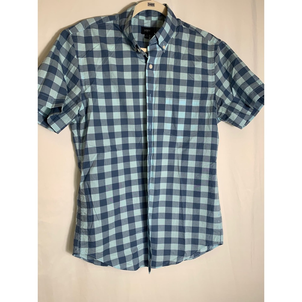 Men's J. Crew Blue Checked Short Sleeve Button Down Shirt Sz S